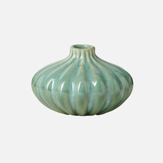 Allium Gourd 5h” Reactive Green Glaze Ceramic Vase