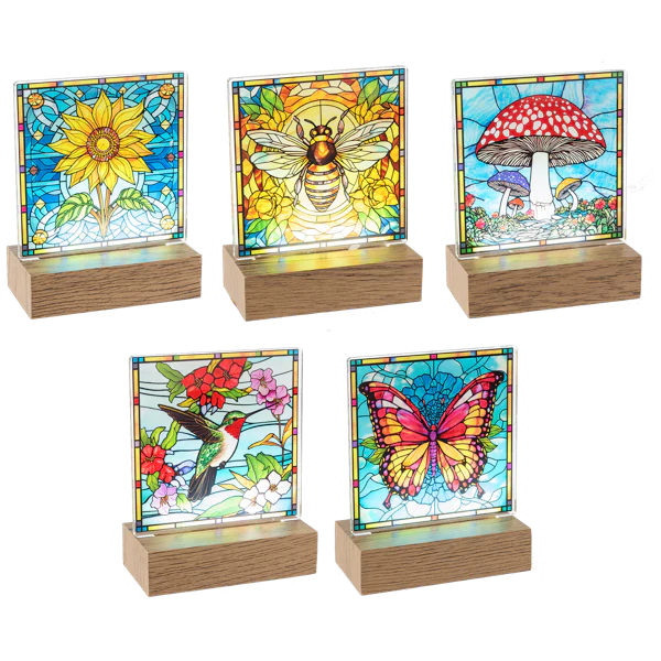 LED Light Up Stained Glass Nature Tabletop Decor - Image 3